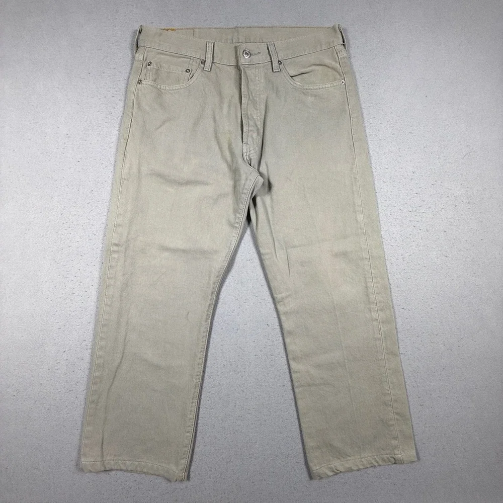 Vintage Levis 501 Straight Leg Tan Khaki Denim Jeans Mens 34x32